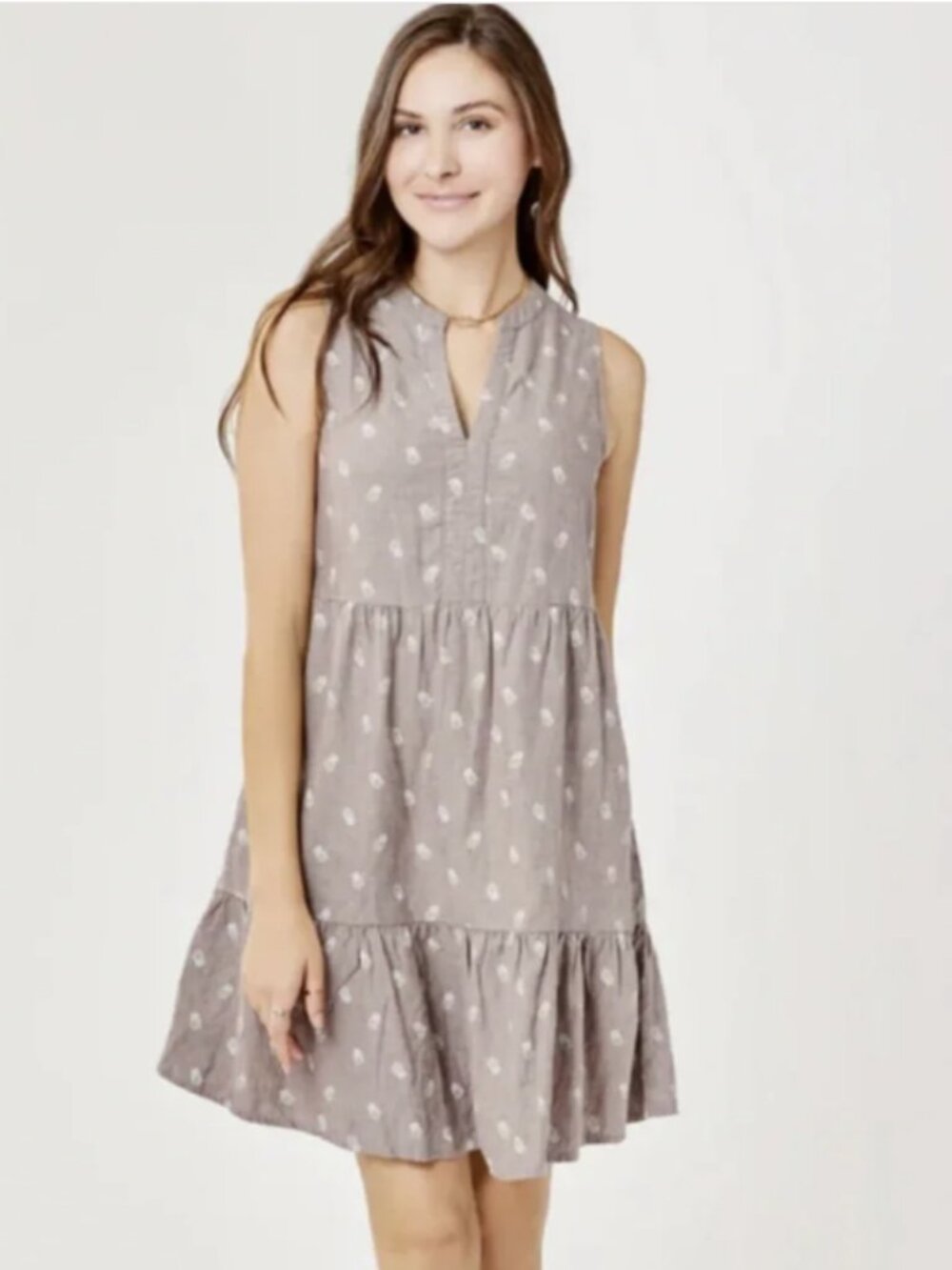 Carve Designs Sleeveless Gray Mini Dress with White Floral Print